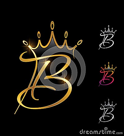 Golden Monogram Crown Initial Letter B Vector Illustration