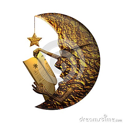 Golden moon reading book Stock Photo