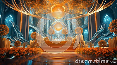 The golden multi-level stage inner view generative AI Stock Photo