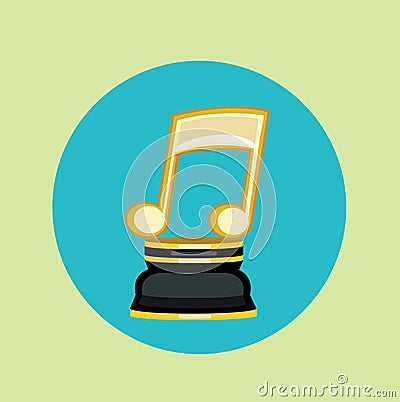Golden music note trophy flat design vector Vector Illustration