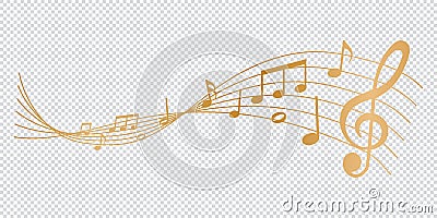 Golden musical notes melody on transparent background Vector Illustration