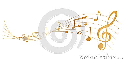 Golden musical notes on white background with clef Vector Illustration