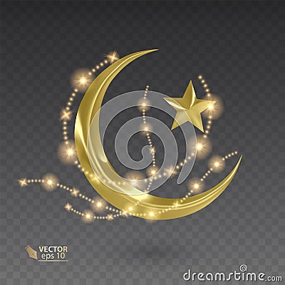 Golden, muslim month surrounded by shiny and golden stars, vector illustration on dark background Vector Illustration