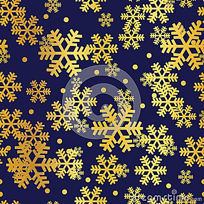 Golden navy Christmas snowflakes seamless pattern Vector Illustration