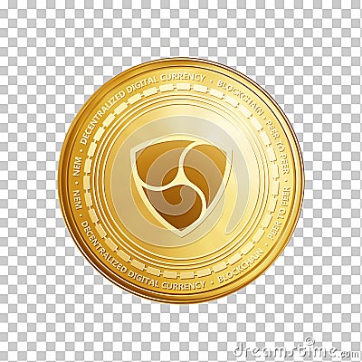 Golden NEM blockchain coin symbol. Vector Illustration