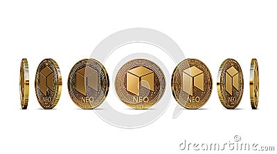 Golden NEO shown from seven angles isolated Stock Photo