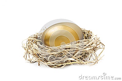 Golden nest egg isolated on white Stock Photo