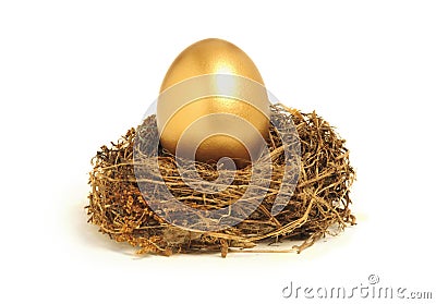 Golden nest egg representing retirement savings Stock Photo