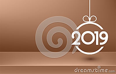 Golden 2019 New Year background with abstract Christmas ball. Vector Illustration