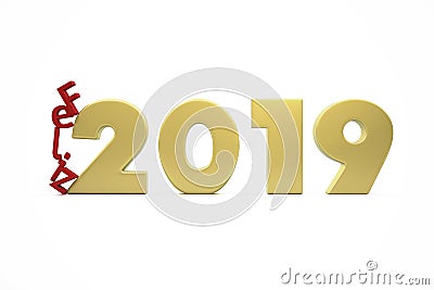 Golden New Year`s Happy 2019 Figure in Spanish Stock Photo