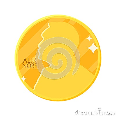 Golden Nobel medal in flat design. Vector illustration of stylized Nobel prize - award of the year. Abstract coin icon Vector Illustration