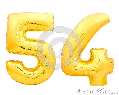 Golden number 54 fifty four made of inflatable balloon Stock Photo