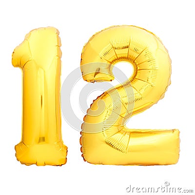 Golden number 12 made of inflatable balloon Stock Photo