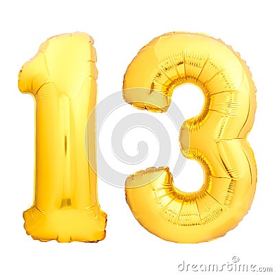 Golden number 13 made of inflatable balloon Stock Photo