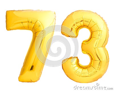 Golden number 73 seventy three made of inflatable balloon Stock Photo