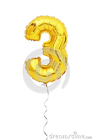 golden number 3 three balloon isolated on white Stock Photo