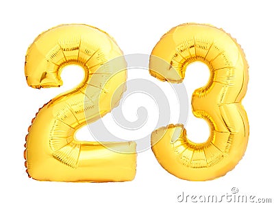 Golden number 23 twenty three made of inflatable balloon Stock Photo