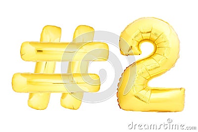 Golden number two with hashtag symbol Stock Photo