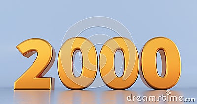 Golden number 2000 on white background. gold two thousand Stock Photo