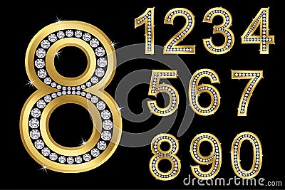 Golden numbers with diamonds, vector Vector Illustration