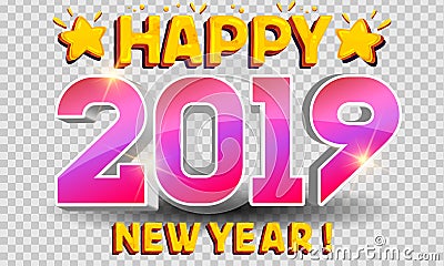 2019 Golden Numbers isolated on winter background. 3D isometric new year sign for greeting card or poster. Happy New Year 2019. Stock Photo