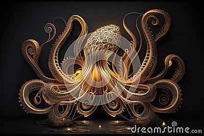 A golden octopus on a dark background , concept of Marine life exploration, created with Generative AI technology Stock Photo