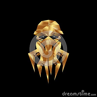 Golden octopus in a gas mask icon. Vector Illustration