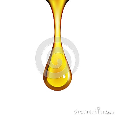 Golden oil drop isolated on white. Olive or fuel gold oil droplet concept. Liquid yellow sign Vector Illustration