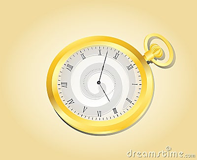 Golden old fashioned watch on yellow background, Vector Illustration