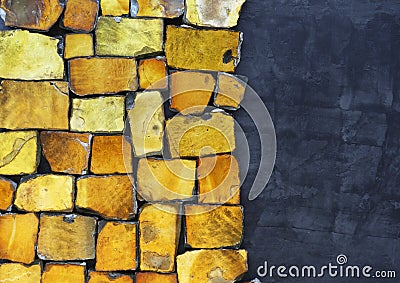 Golden old mosaic, large pieces as background Stock Photo