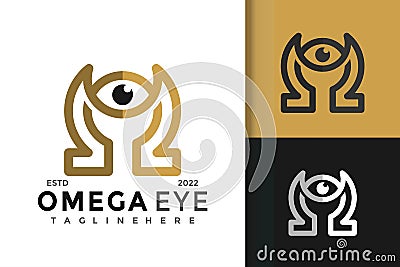 Golden Omega Eye Logo Design Vector Template Vector Illustration