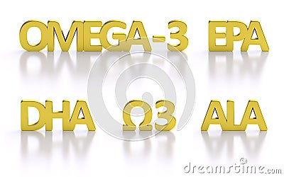 Golden omega-3 fatty acid 3D titles Stock Photo