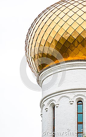 Golden onion dome of old russian church. Stock Photo