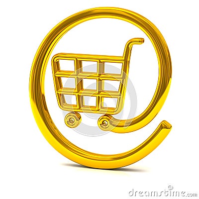 Golden online shopping basket icon 3d Stock Photo