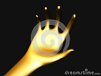 Golden open palm offering something . Concept of charity, care and financial support. Vector Illustration