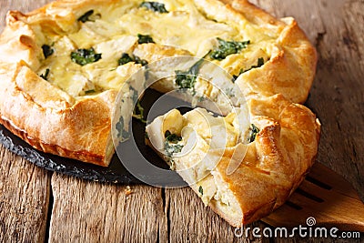 Golden organic healthy crispy pie with artichokes, cheese and sp Stock Photo