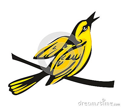 Golden Oriole perched on a branch. Vector flat illustration Vector Illustration