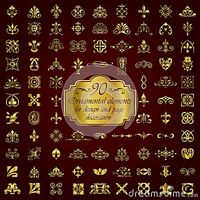 Golden ornamental elements for design and page decoration Vector Illustration