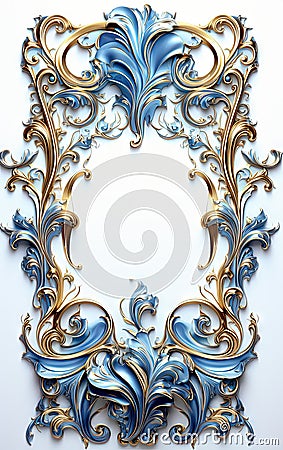 Golden ornamental frame in royal or empire style. Retro golden frame with vintage ornament. Generative AI. Stock Photo