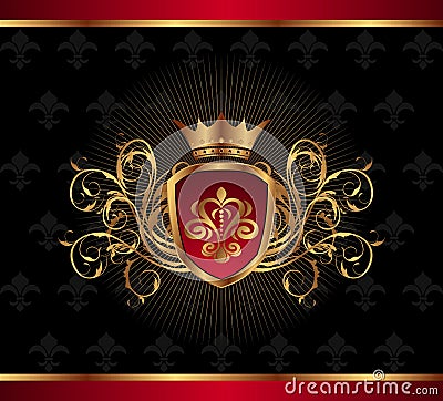 Golden ornate frame with crown Vector Illustration