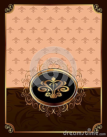 Golden ornate frame with emblem Vector Illustration