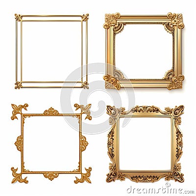 Vintage-inspired Gold Ornate Frames On White Background Stock Photo