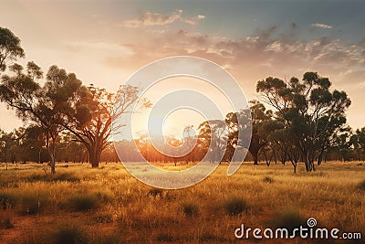 Golden outback Australian landscape. Stock Photo