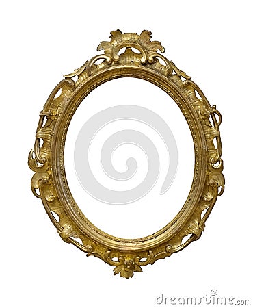 Golden oval frame for paintings, mirrors or photo isolated on white background. Design element with clipping path Stock Photo