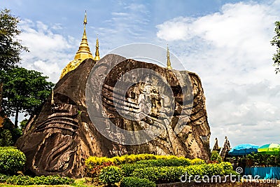 Golden pagoda sculpture,stone carving at Wat Tham Pha Daen.Sakon Nakhon,Thailand Generality in Thailand,and kind of art decorated Stock Photo