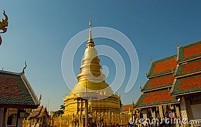 Golden pagoda at Wat Phra That Haripunchai Woramahawihan Lamphun Thailand Editorial Stock Photo