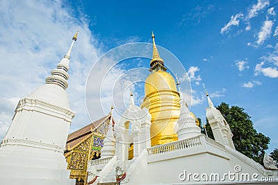 Golden pagoda wat suandok chiangmai Thailand Stock Photo