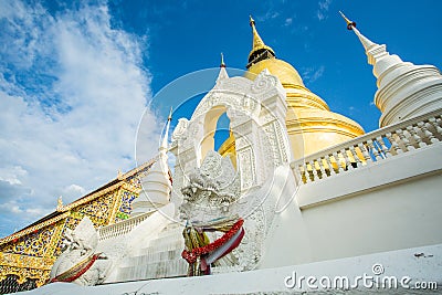 Golden pagoda wat suandok chiangmai Thailand Stock Photo