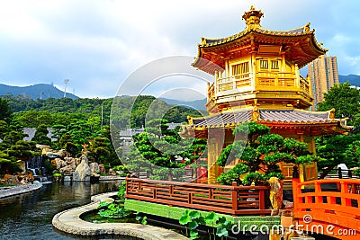 Golden pagoda in zen garden Stock Photo