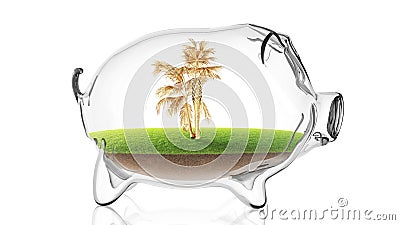 Golden palm inside transparent piggy bank. 3d rendering Stock Photo